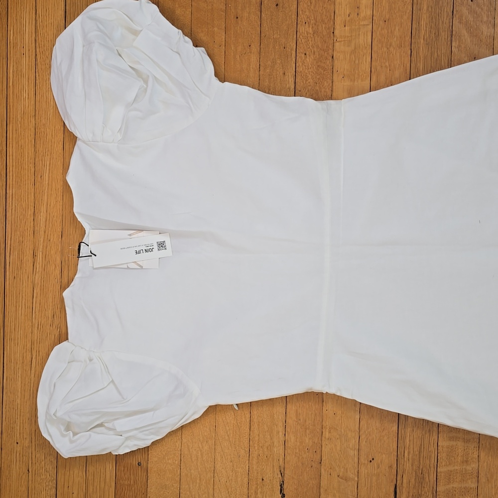 NWT, Zara, White Poplin Puff Sleeve Ruched Maxi Dress, Women's L - Picture 12 of 14